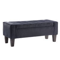 OSP Home Furnishings SB562-BY7 Baytown Storage Bench in Charcoal Fabric with Grey Washed Leg Finish